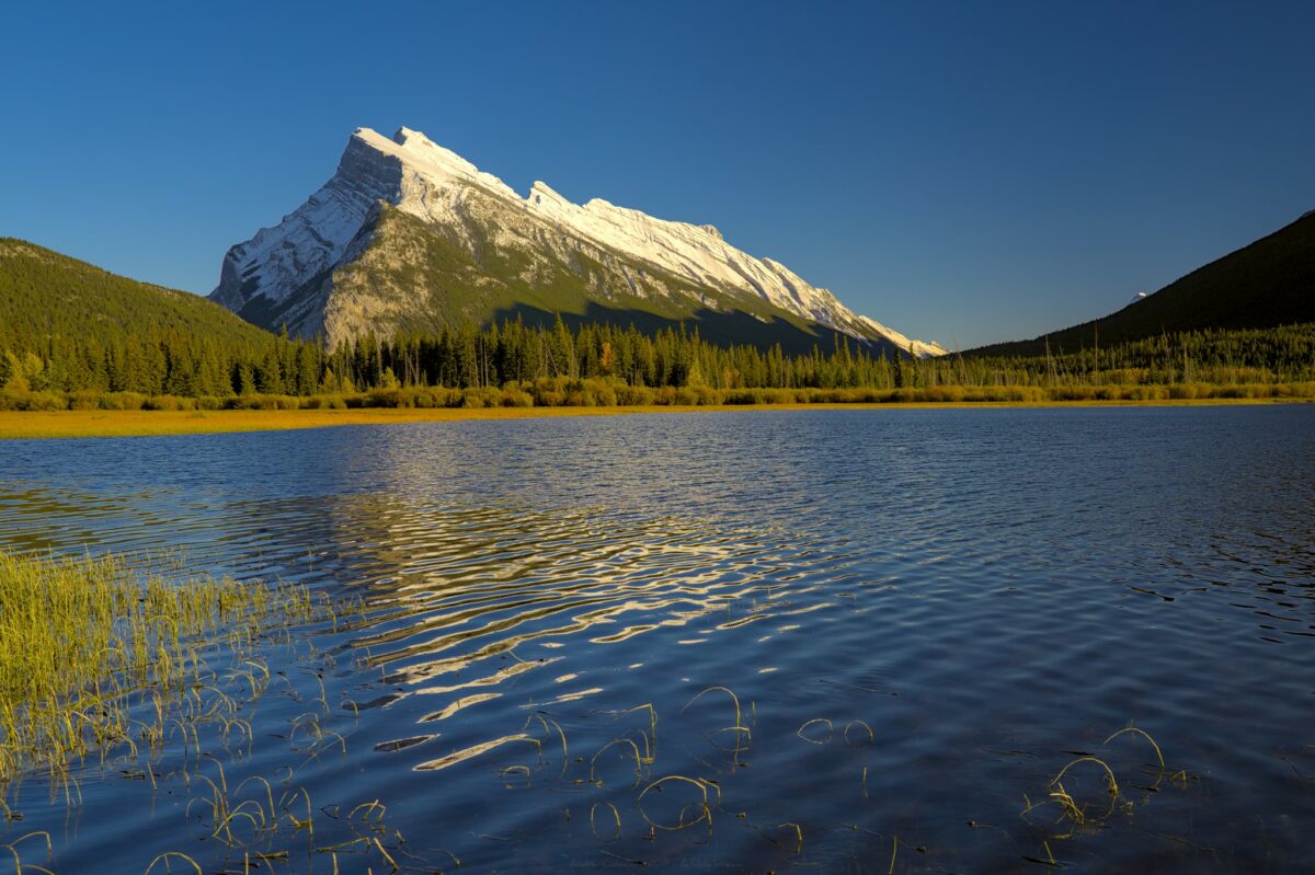 Lac et montagne enneigée près de Banff, au Canada